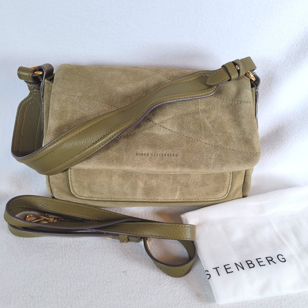 Aimee Kestenberg Womens Peace of Me Leather Suede Shoulder Bag Green Military